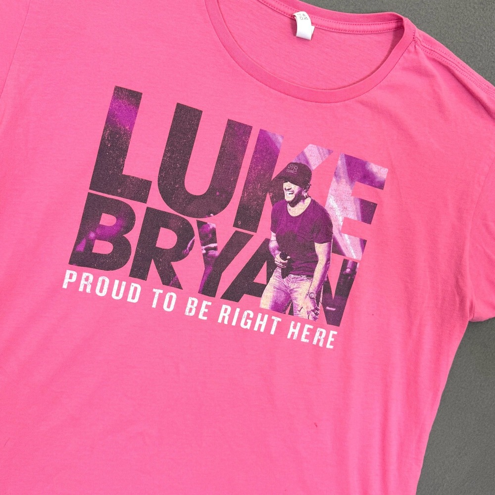 Luke Bryan T-Shirt Women L Pink Proud To Be Right Here Tour Concert Graphic Tee